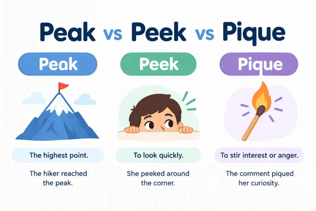 Peak vs peek vs pique: What Peek Means in English Usage